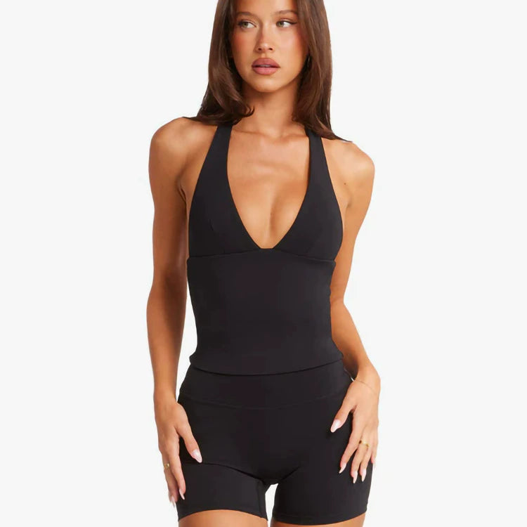 Tight Halterneck Vest Pilates Sports Yoga Long Workout Top Bra