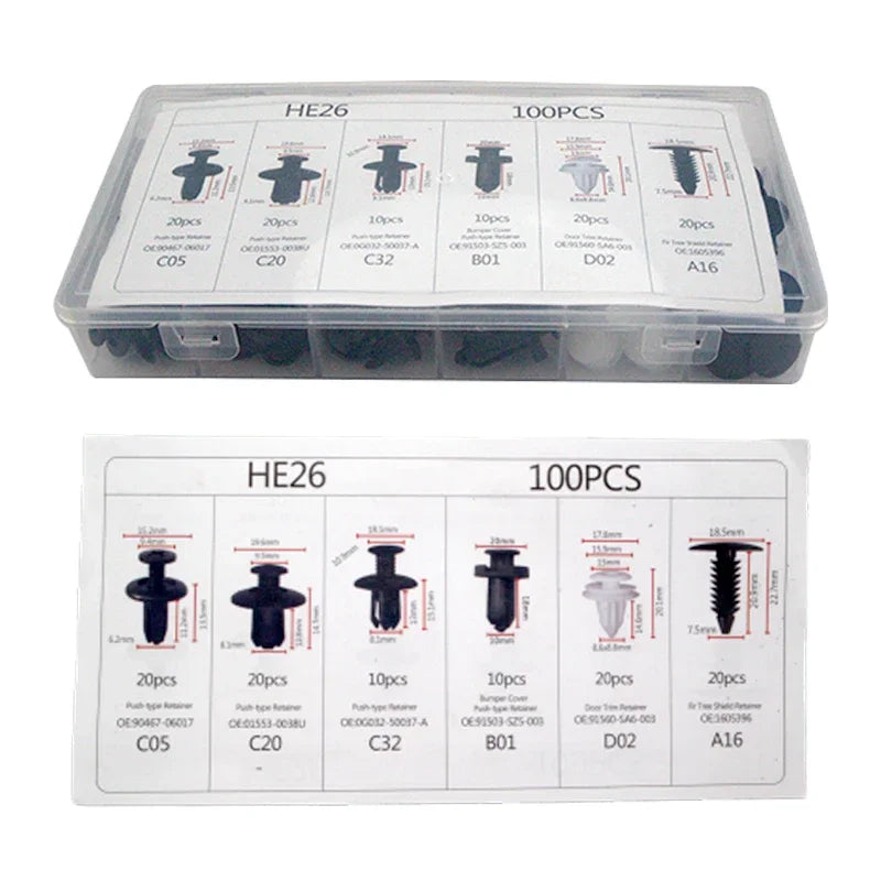 100pcs Auto Fastener Clip Kit
