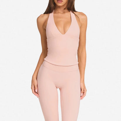 Tight Halterneck Vest Pilates Sports Yoga Long Workout Top Bra
