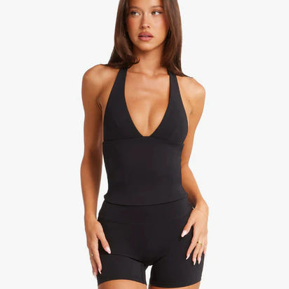 Tight Halterneck Vest Pilates Sports Yoga Long Workout Top Bra